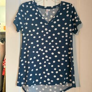 LuLaRoe Blue Polka Dot V-Neck Tee